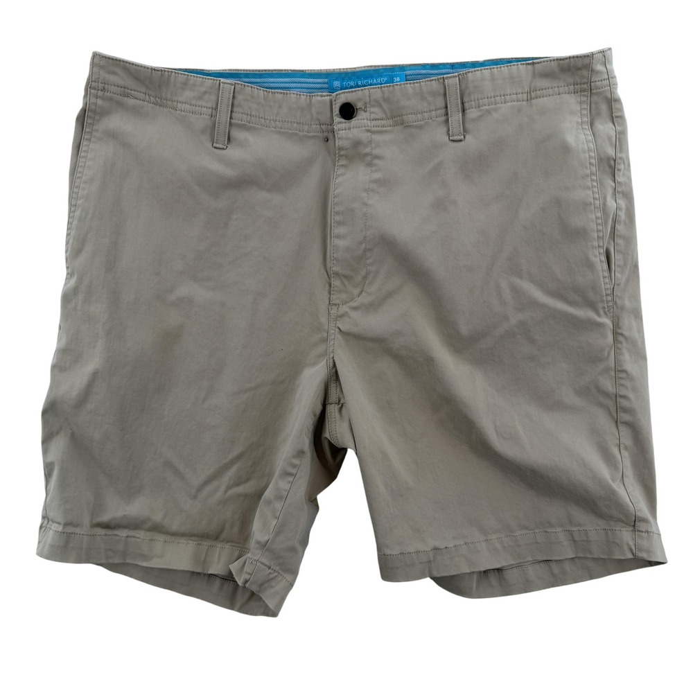 Tori Richard Shorts Mens 38 Khaki Chino Flat Front Stretch Tencel Lyocell Casual